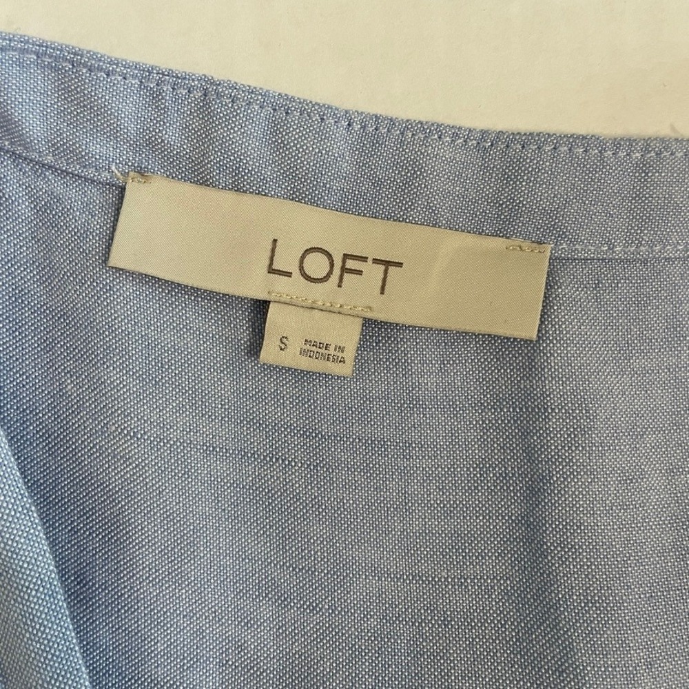 LOFT Shift Dress Womens Small Blue Linen Blend Ruffle Hem Vacation Breezy Travel - Picture 5 of 9